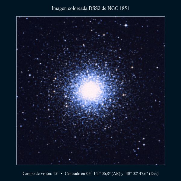 Imagen coloreada en DSS2 del cúmulo globular NGC 1851