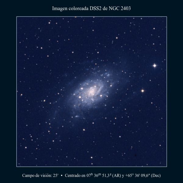 Imagen coloreada en DSS2 de la galaxia NGC 2403