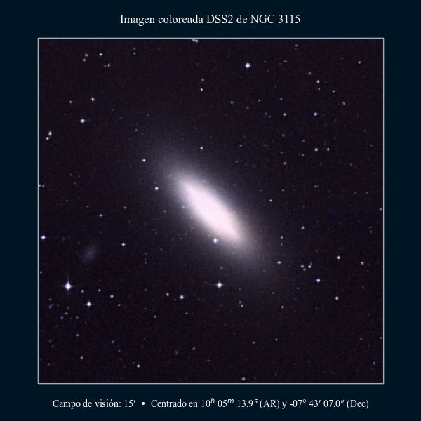 Imagen coloreada en DSS2 de la galaxia lenticular NGC 3115