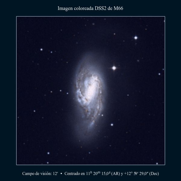 Imagen coloreada en DSS2 de la galaxia M66 (NGC 3627)