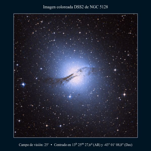 Imagen coloreada en DSS2 de la galaxia Centauro A (NGC 5128)
