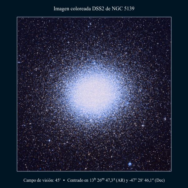 Imagen coloreada en DSS2 del cúmulo globular Omega Centauri (NGC 5139)