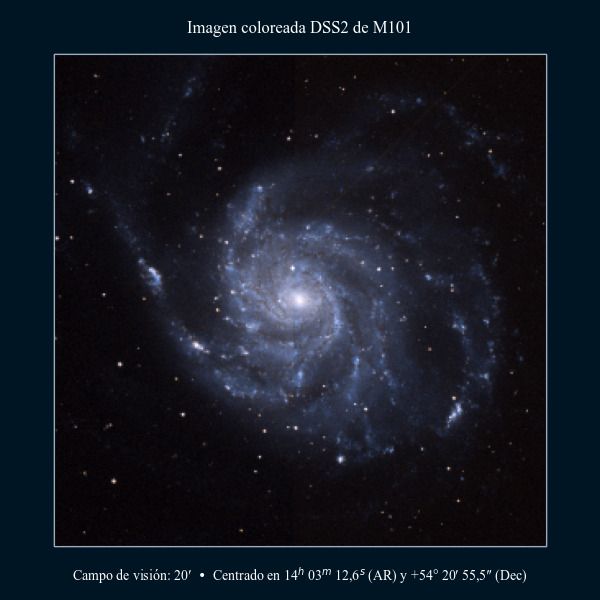 Imagen coloreada en DSS2 de la galaxia del Molinete (M101, NGC 5457)