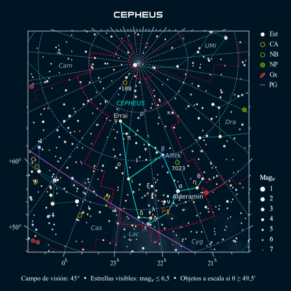 Carta celeste de la constelación de Cefeo