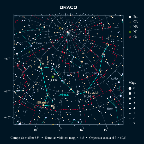Carta celeste de la constelación del Dragón