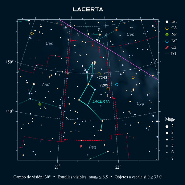 Carta celeste de la constelación del Lagarto