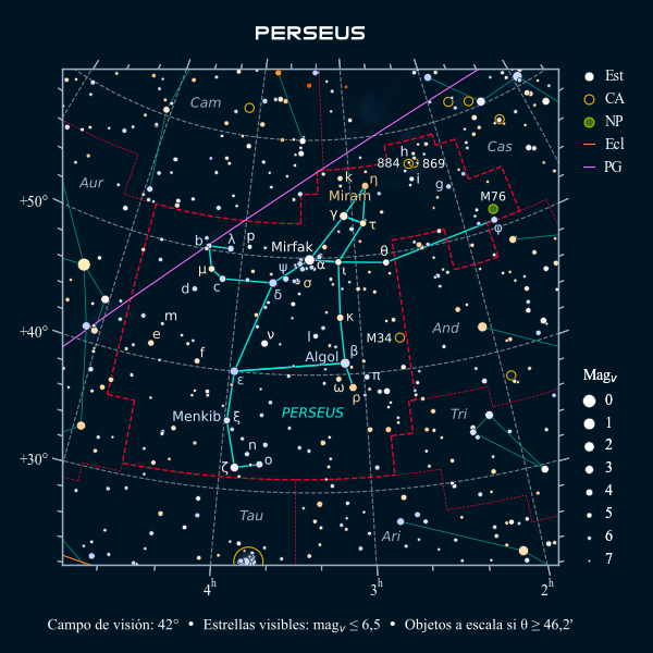 Carta celeste de la constelación de Perseo