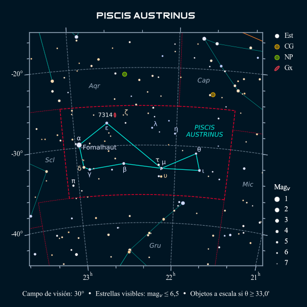 Carta celeste de la constelación del Pez Austral