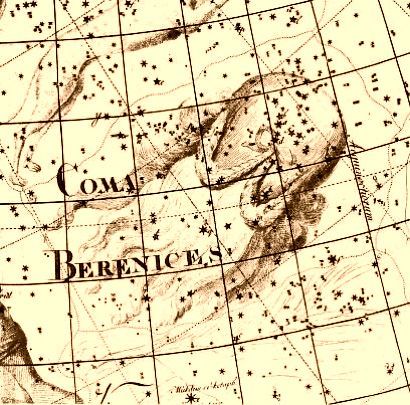 Lámina antigua de la constelación de la Cabellera de Berenice