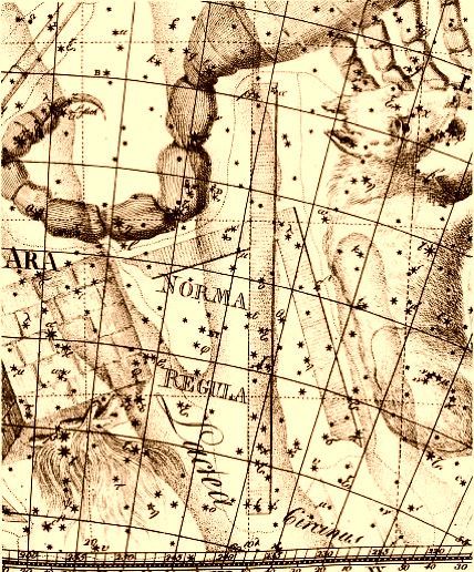 Lámina antigua de la constelación de la Escuadra