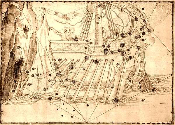 Lámina antigua de la constelación de la Vela