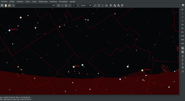 Interfaz de visión nocturna del programa Cartes du Ciel