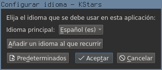 Ventana de configuración del idioma