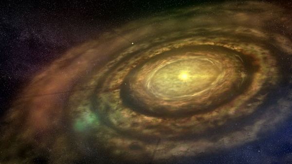Representación artística de la formación de un sistema planetario